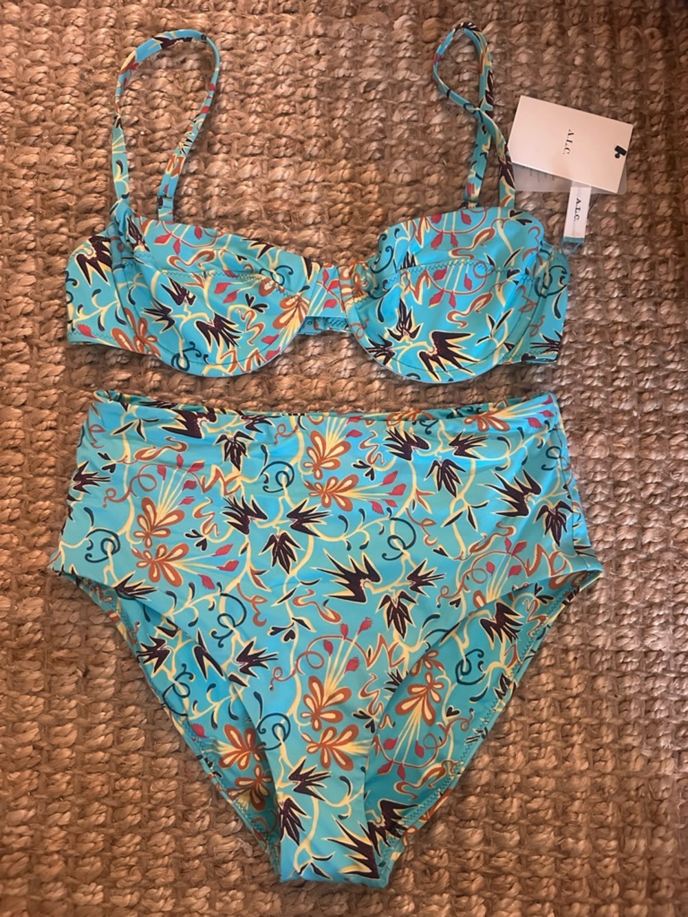 A.L.C. Turquoise Floral High-Waist Bikini Set